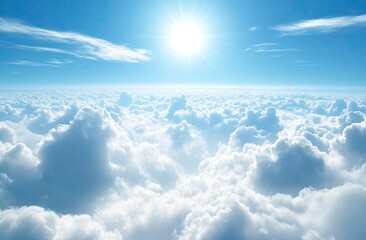 Wall Mural - above cloudscape, sunlit, aerial view, peaceful, background, website