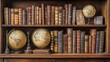 © Almahyra - Antique books, globes, library shelf, interior design, home decor
