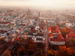 Wall Mural - Wawel castle landmark with city view near river in Krakow Poland. Autumn landscape on coast river Wisla.