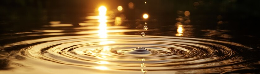 Sticker - Water droplets create concentric ripples on a golden surface