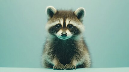 Poster - Adorable raccoon with a pleading gaze on teal background