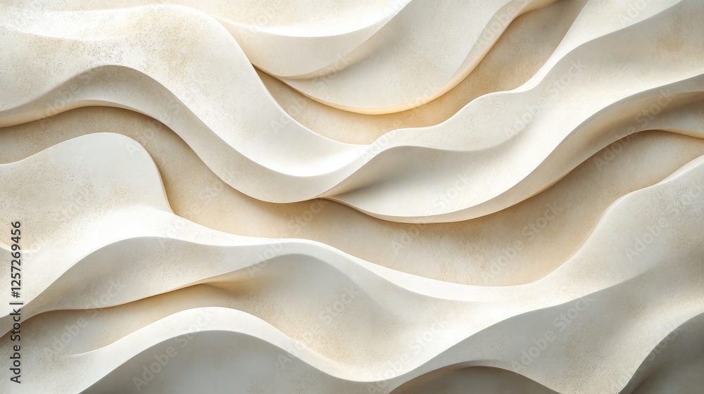 Cream colored textured wavy shapes create a three dimensional pattern ...