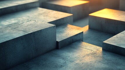 Wall Mural - abstract concrete blocks create a geometric landscape with contrasting light