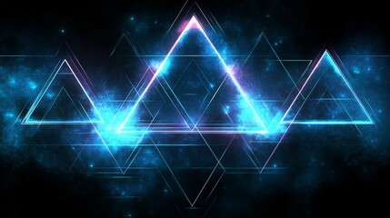 Wall Mural - abstract image of glowing triangles against a nebula background