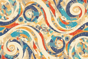 Wall Mural - Abstract mosaic patterns in vibrant colors. Set against a light background. Emphasizing cultural richness and artistic expression. Ideal for decorative designs.