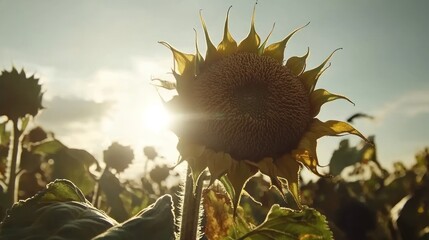 Canvas Print - A bright sunflower field under a sunny blue sky