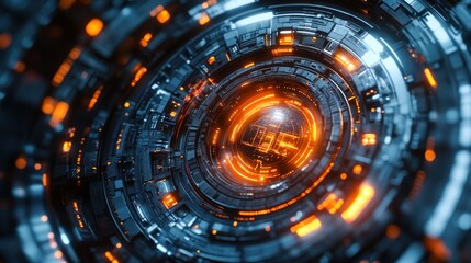 Wall Mural - abstract glowing futuristic technology tunnel.