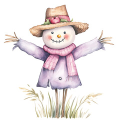 Cute Scarecrow Clipart Watercolor illustration Detailed illustration