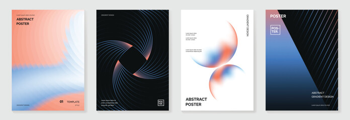 Aufkleber - Modern gradient poster background vector set. Minimalist cover template with vibrant perspective geometric prism shapes in motion. Ideal design for social media, cover, banner, flyer.