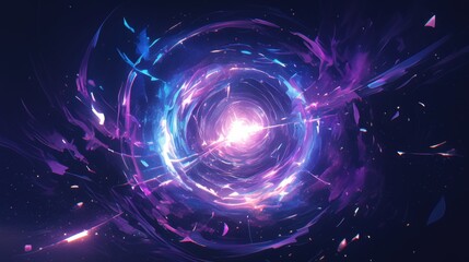Wall Mural - Abstract neon vortex with dynamic motion. Set against a dark, starry background. Emphasizing swirling energy and vibrant colors. Ideal for futuristic and sci-fi visuals.
