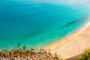 Fototapete - Tropea, Calabria, Italy. Church of Santa Maria dell Isola. Azure crystal-clear water