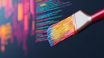 A digital brush painting CSS code onto a virtual screen, blending art and tech