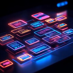 abstract glowing web elements floating around a developer s workspace