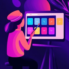 digital artist painting a website ui, merging creative art and coding