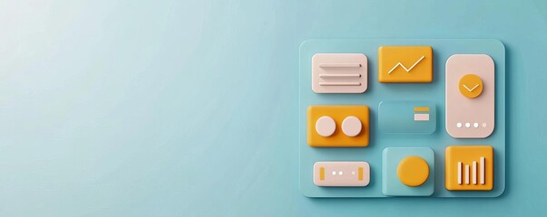 Floating UI components forming a perfect web layout, 3D futuristic design
