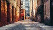 © Maria - Urban Back Alley with Brick Buildings and a Distant Skyscraper