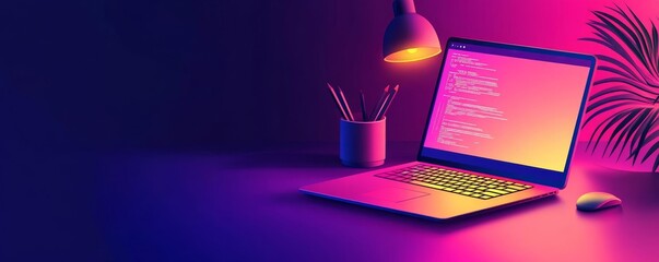 high-contrast web developer workspace, minimalist modern ui glowing in the dark