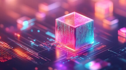 Isometric vector coder workspace, futuristic holographic UI concept