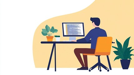 office setup of a web developer coding with clean, professional workspace aesthetics