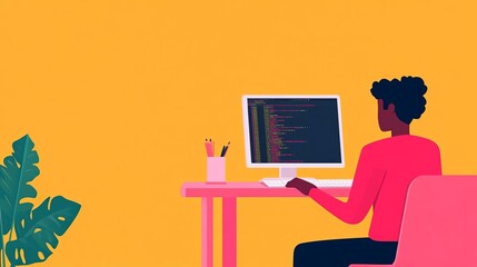 office setup of a web developer coding with clean, professional workspace aesthetics