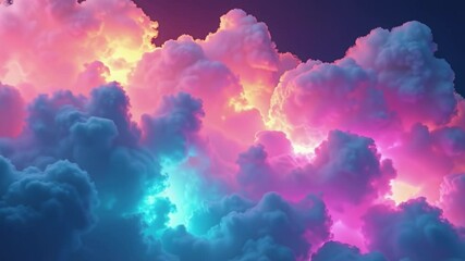 Poster - Abstract clouds illuminated by vibrant neon hues