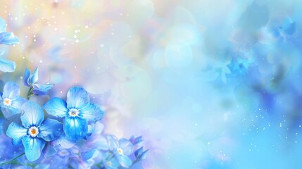 Wall Mural - Beautiful blue flowers in a soft-focus background with pastel hues, creating a serene and calming atmosphere