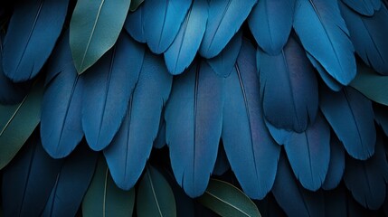 Poster - Teal feathers, leaves background, texture, design