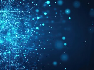 Poster - Blue background with a network of connected lines illustrating technology and communication concepts