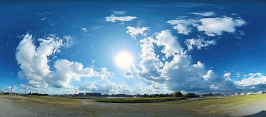 Wall Mural - sunny day panorama field, clouds, industrial background