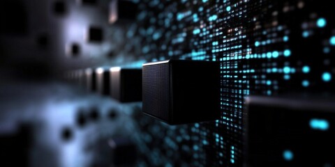 Digital background perfect for tech processes, neural networks, artificial intelligence, data transfer and encryption, digital archives, sound and graphic presentations, science, education, futuristic