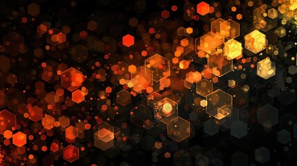 Wall Mural - Abstract background featuring a vibrant blend of hexagonal shapes in orange and gold tones against a dark backdrop