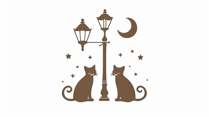 Wall Mural - Logo featuring a street lamp with two cats looking at the moon