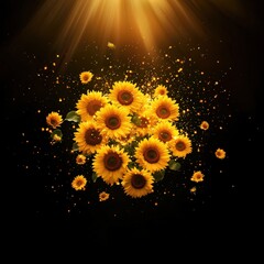 Poster - Sunflower heads forming a sunburst design with glowing edges