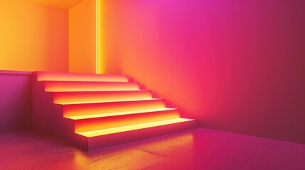 Sticker - Vibrant illuminated staircase in a modern interior with colorful lighting creating a dynamic atmosphere