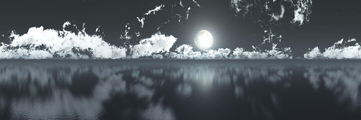 Wall Mural - moon seascape, moon over ocean surface, , 3d rendering
