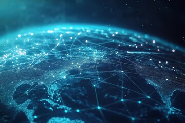 Poster - Globe with network of connected lines representing global communication and connectivity