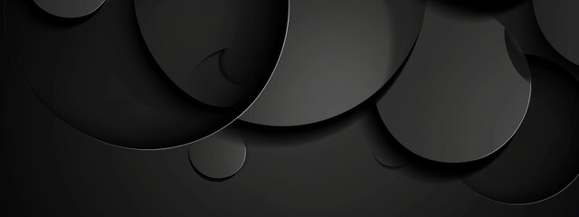 Wall Mural - Abstract minimalist wallpaper with intersecting lines and circles on black background. Featuring white space in the center for text, ideal for design templates and modern banners.