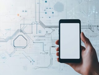 Leinwandbilder - Hand holding smartphone with blank white screen displayed for user interaction and app demonstration