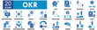 © Faiz Fatikha - Objectives and Key Results icon collection set. Containing design objective, business, key, evaluation, plan, strategy