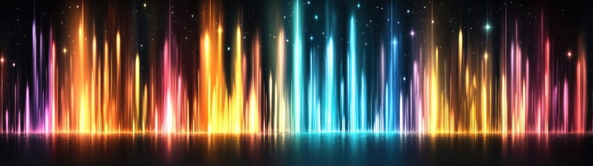 Poster - Vibrant Abstract Illustration of Colorful Vertical Lines Against a Dark Starry Background