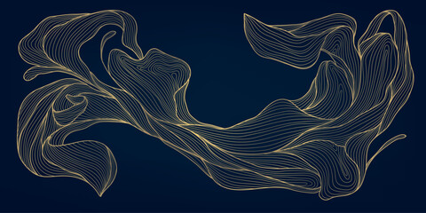 Wall Mural - vector gold abstract wave background, luxury curve graphic card, line premium shape banner, geometri