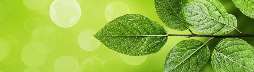 Wall Mural - Green leaves branch, bokeh background, nature, spring