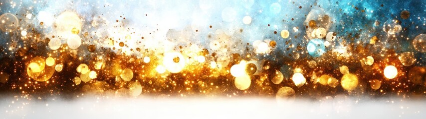 Poster - Sparkling Golden and Blue Bokeh Background for Elegant Holiday and Celebration Themes