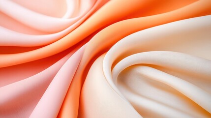 Fototapete - Soft Flowing Fabric in Shades of Peach, Coral, and Cream Draped Elegantly on a Surface
