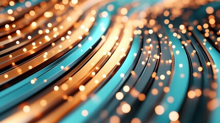 Poster - Abstract Wavy Background with Shimmering Gold and Blue Lights in Flowing Curves and Patterns