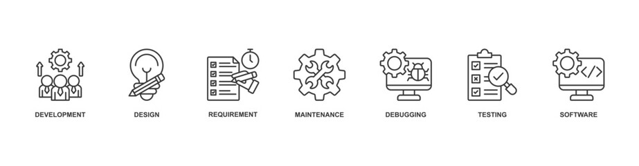 Agile banner web icon sheet vector illustration concept with icon of development, design, requirement, maintenance, debugging, testing, software