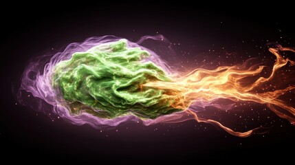 Poster - Vibrant Colorful Alien-like Cloud with Fiery Flames and Cosmic Energy Appearing in Dark Background