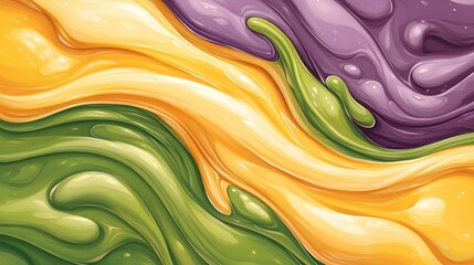 Poster - Vibrant Swirls of Yellow, Purple, and Green Liquid Abstract Art Background for Design Use