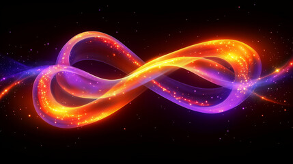 Wall Mural - Modern abstract background with swirling light trails forming colorful infinity symbol on a dark background