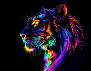  Vibrant Neon Tiger Profile Against a Black Background